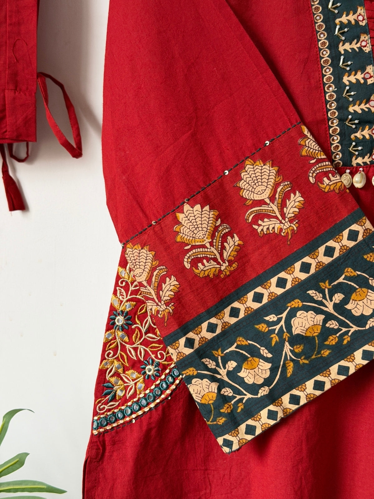 Crimson Bloom Embroidery Pocket Suit Set