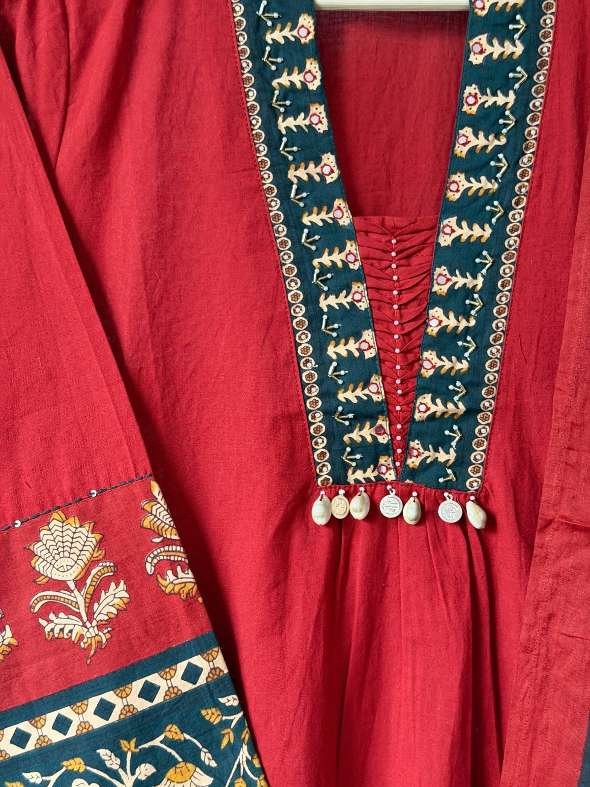 Crimson Bloom Embroidery Pocket Suit Set