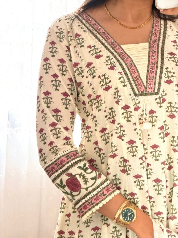 Vrinda Handblock Florals Anarkali