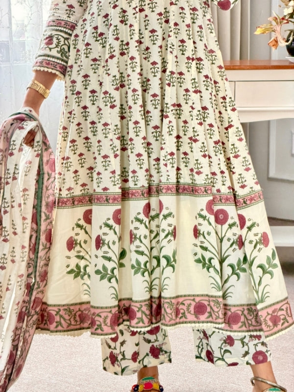 Vrinda Handblock Florals Anarkali