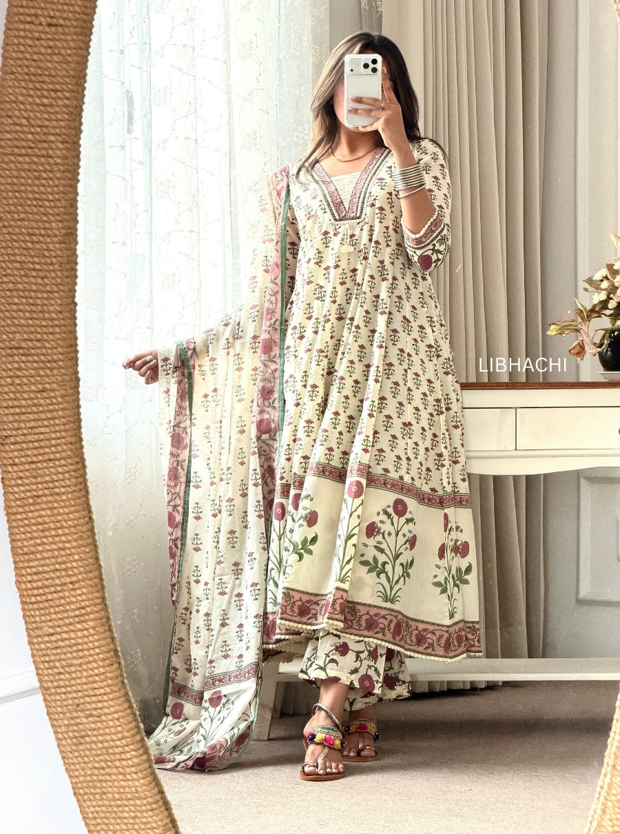Vrinda Handblock Florals Anarkali