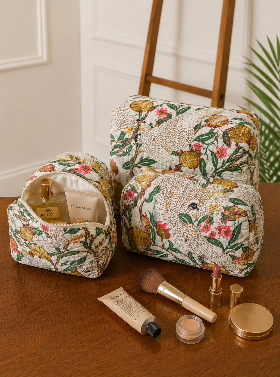 Vintage art Handblock toiletry pouch set