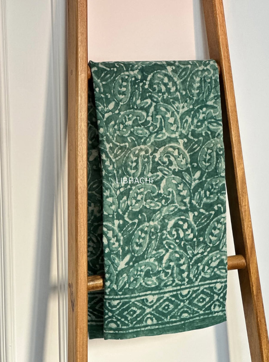 Zariya Green – Hand Block Printed Cotton Saree