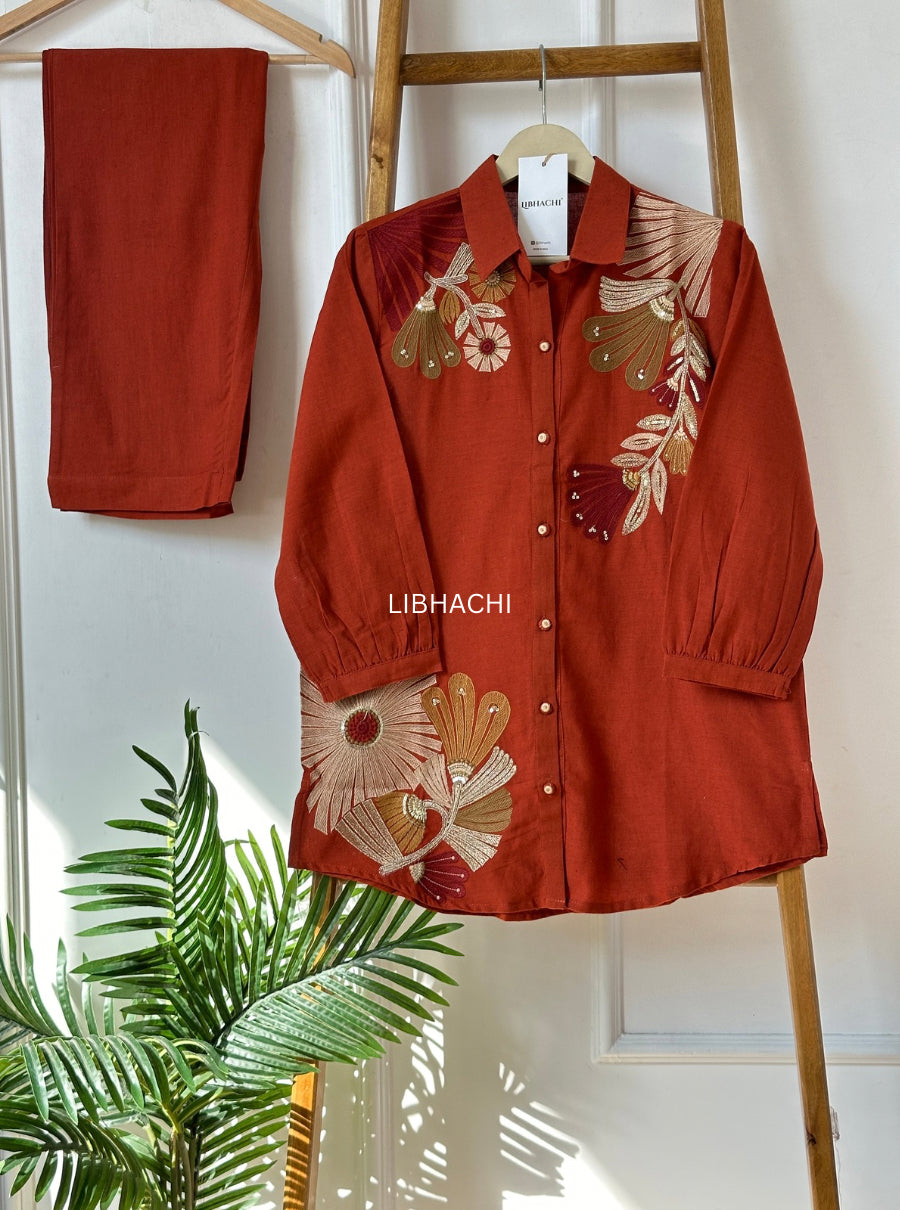 Rust Ember Embroidered Co-ord Set
