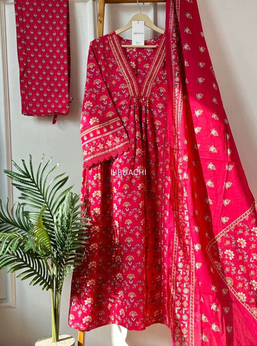 Pink Zariah Bloom Cotton Suit Set