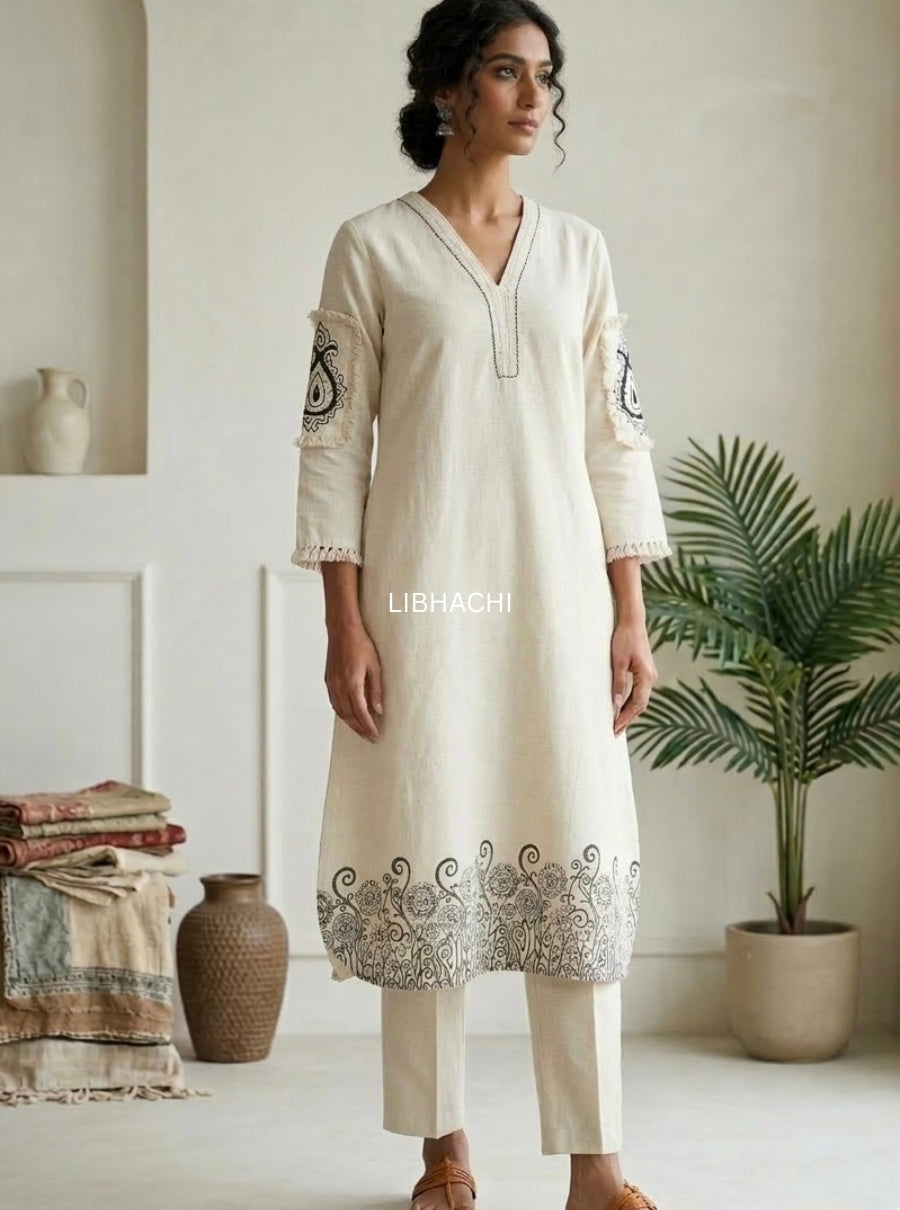 Ivory Hand-Block Printed Kurta Set