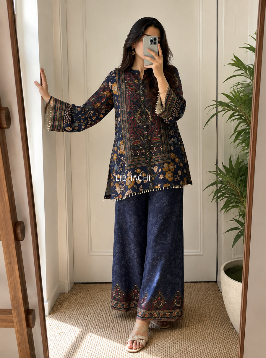 Indigo Paisley Crepe Co-ord Set