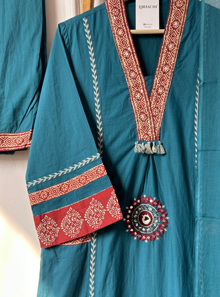 Meher Teal Pocket Suit Set