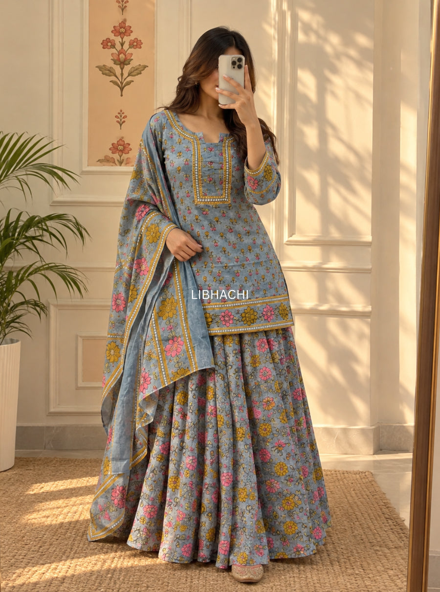 Gulbano — The Pure Mul Cotton Floral Skirt Set with Dupatta