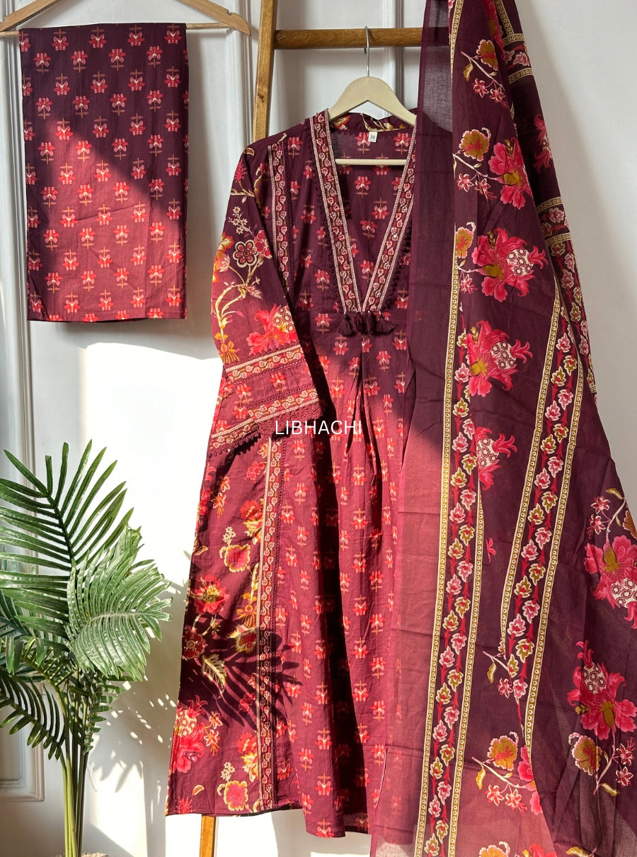Wine Bloom Pocket Suit Set