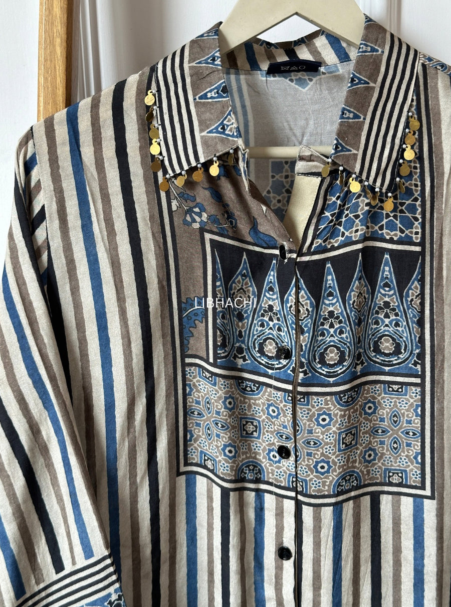 Ajrakh Printed Silk Tops
