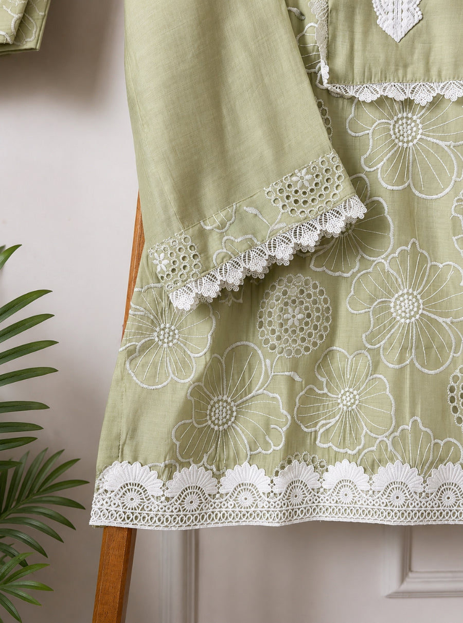 Lavender & Sage Garden Mul Chanderi Farshi Set