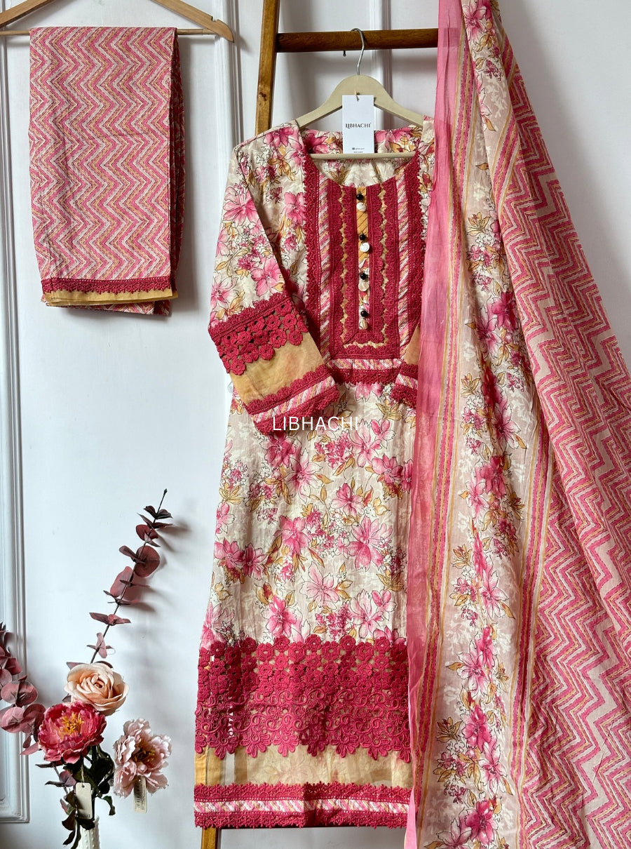 Sage green & rose pink pakistani suit set