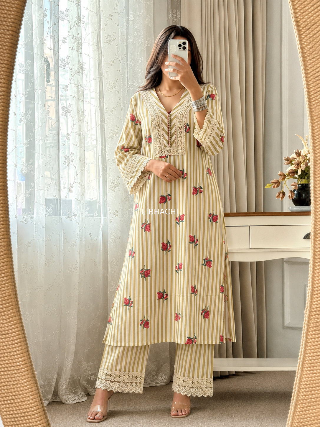 Olive & Pomegranate Lace Cotton Suit Set