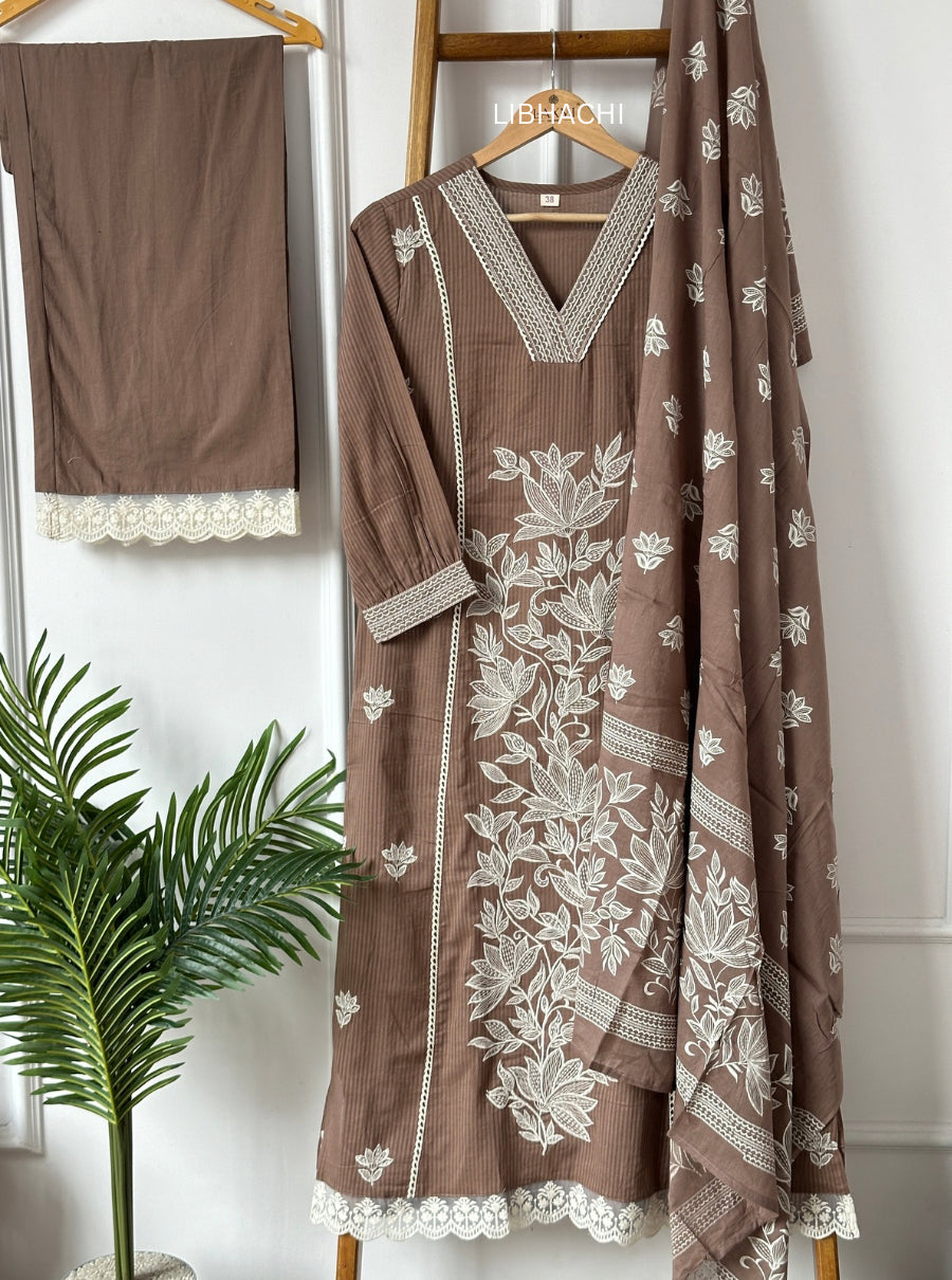 Zyra Bloom Embroidered Cotton Suit Set