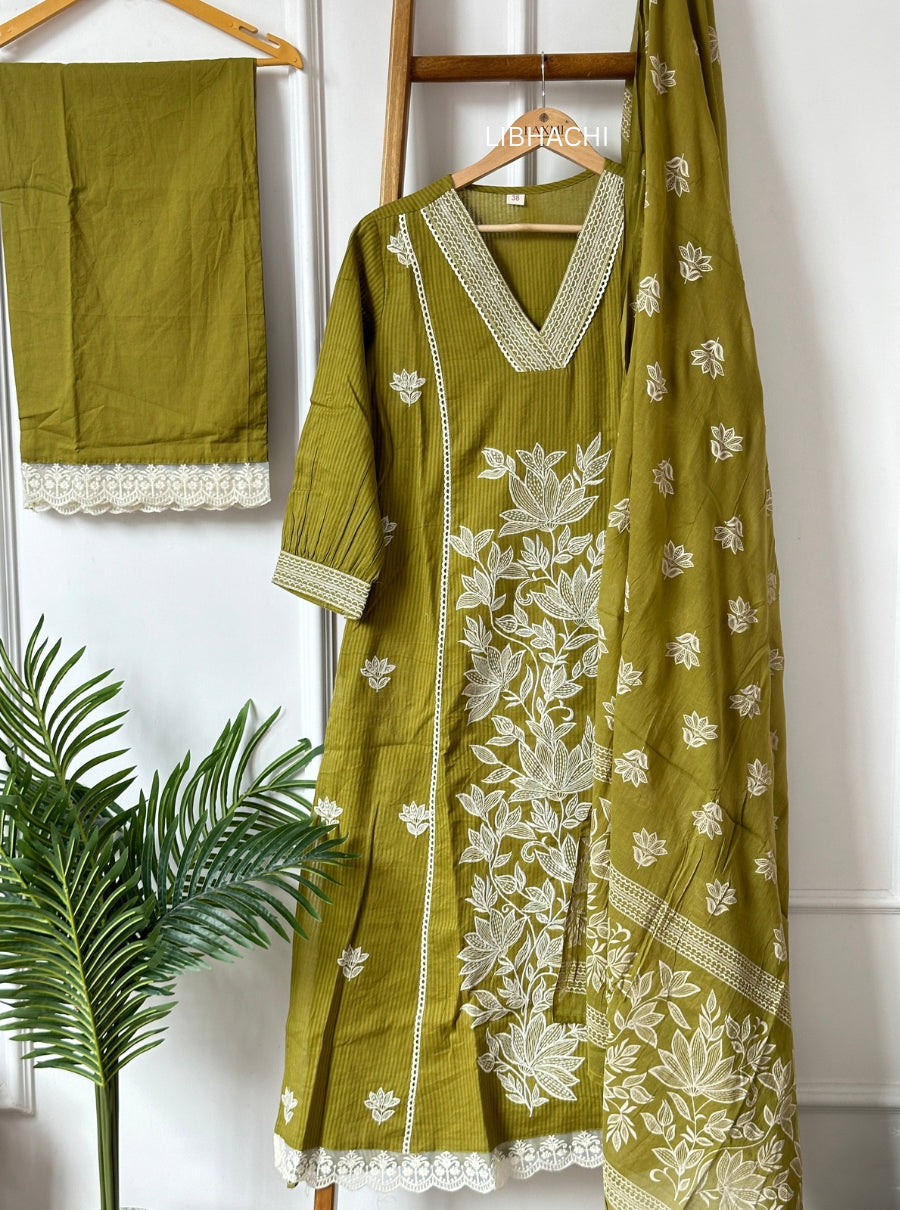 Zyra Bloom Embroidered Cotton Suit Set