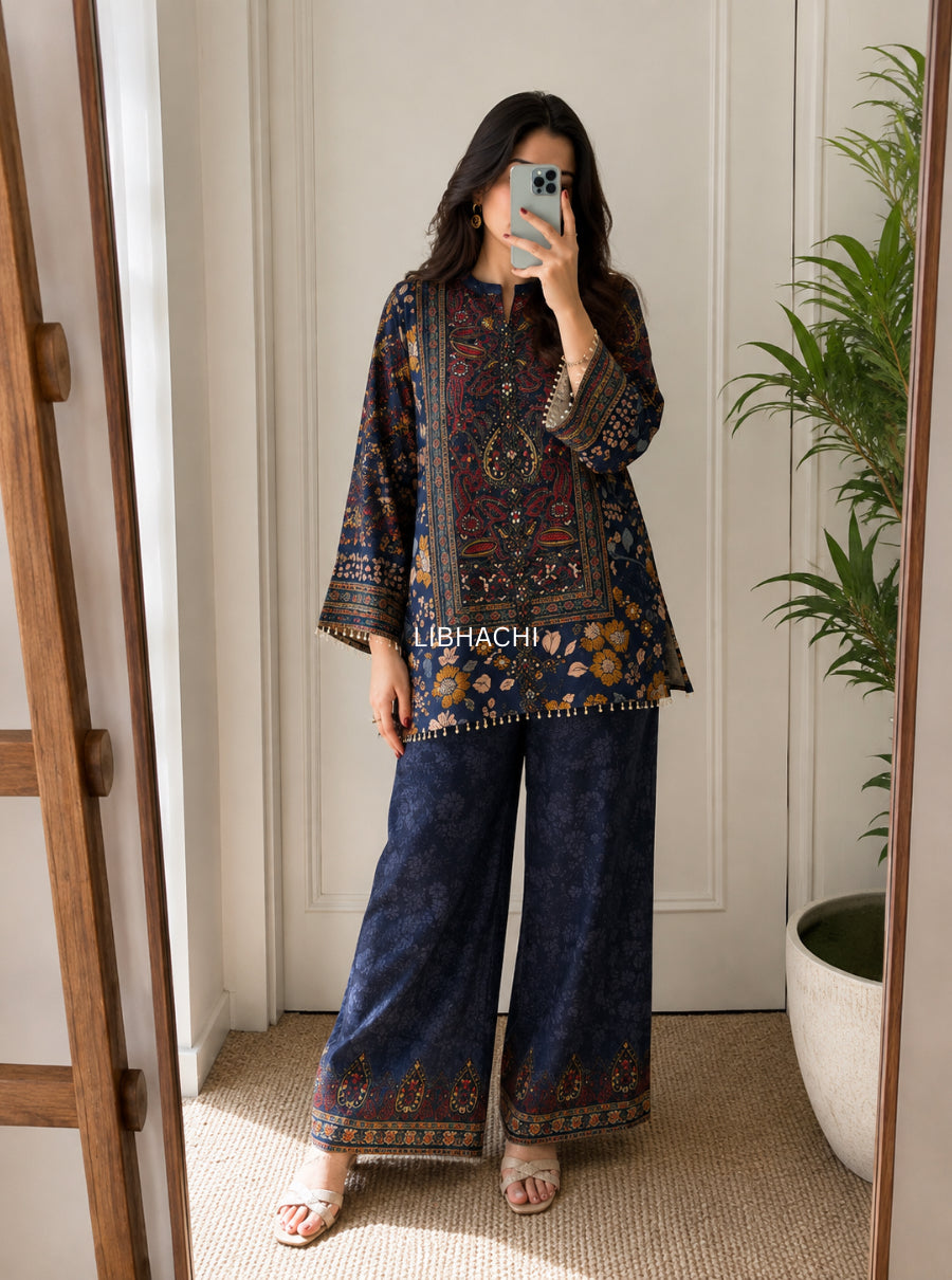 Indigo Paisley Crepe Co-ord Set