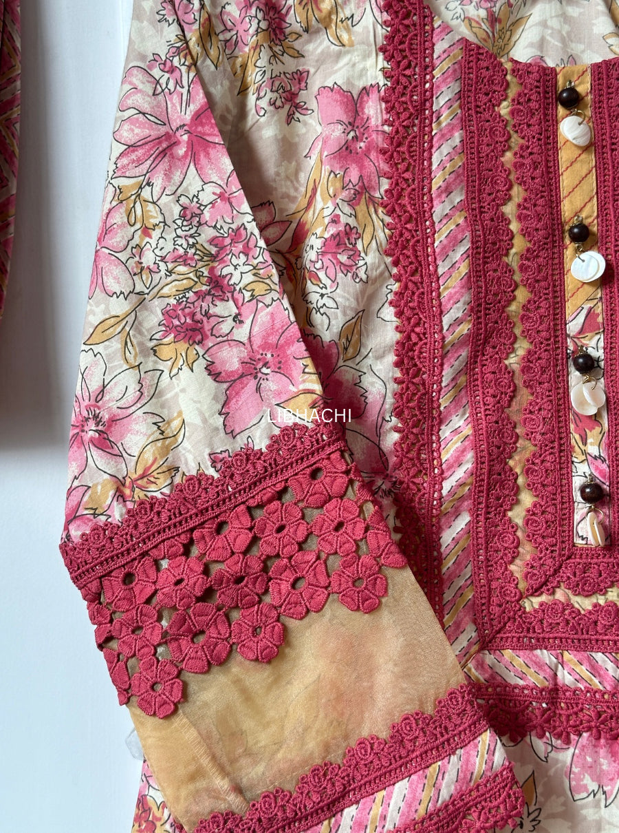 Sage green & rose pink pakistani suit set