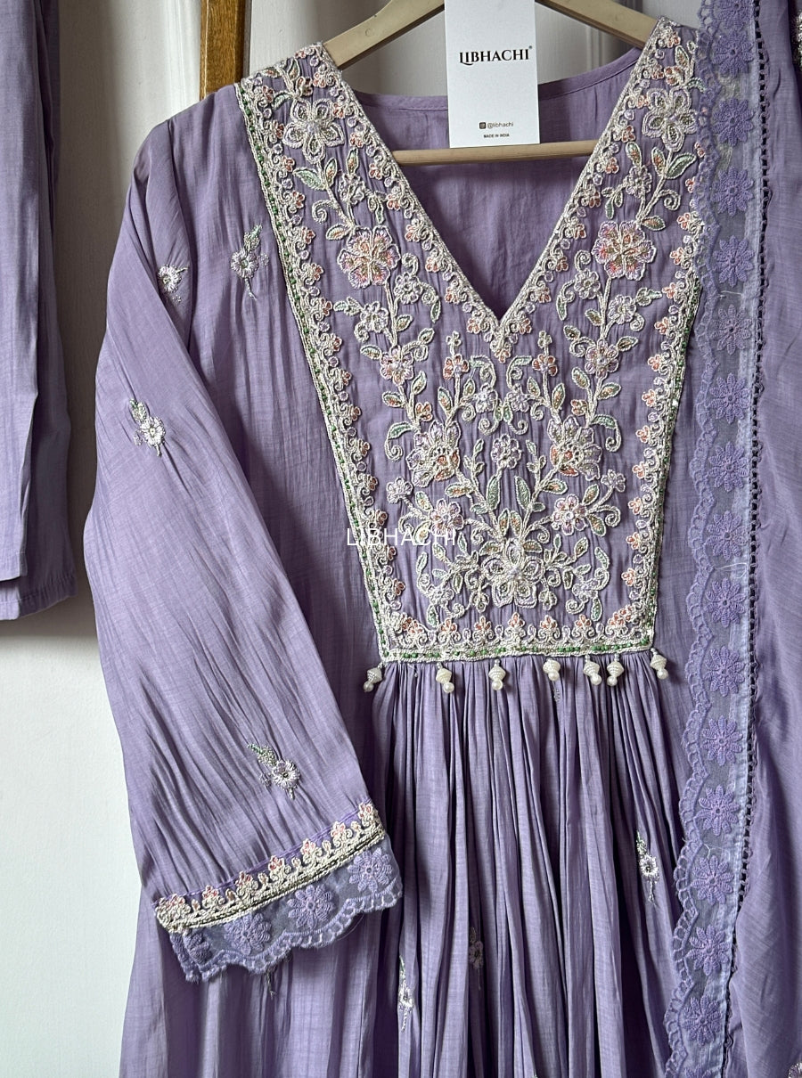 Lavender Peach Aura – Pure Mulchanderi Suit Set