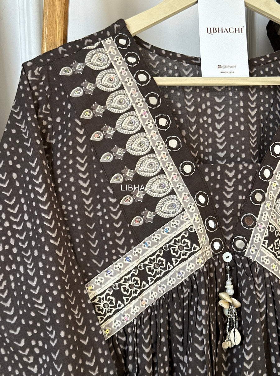 Evara mirror brown anarkali suit set