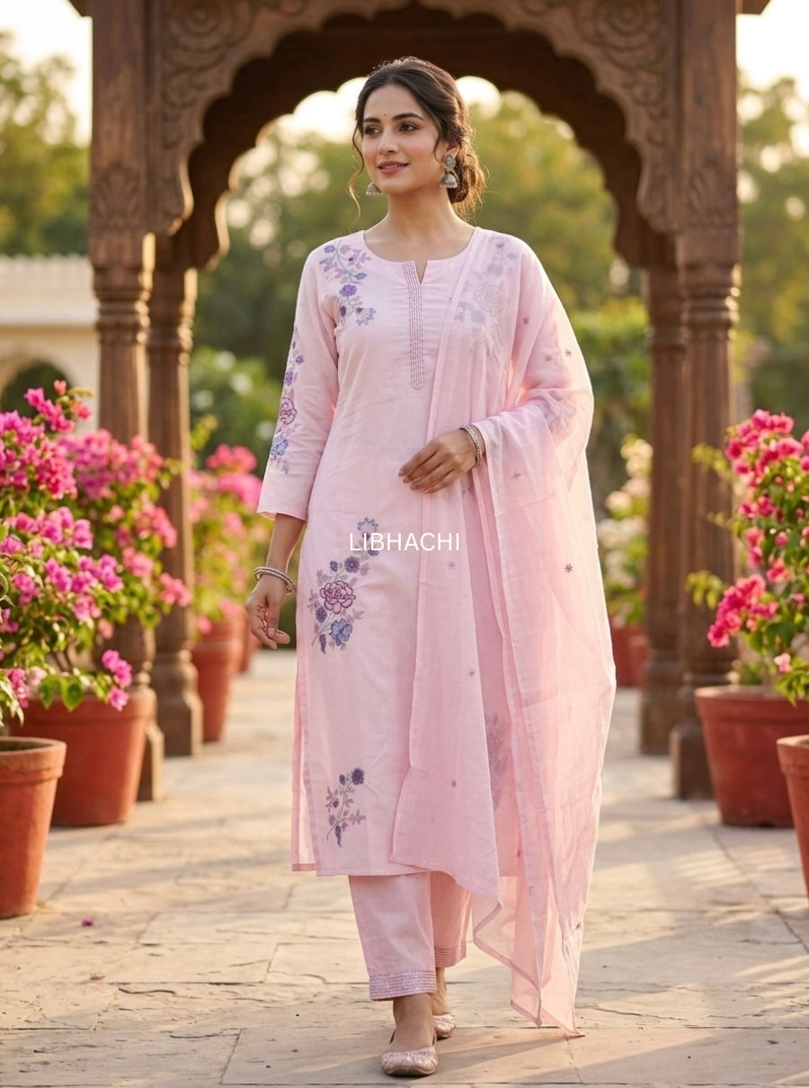 Blush Bloom Embroidered Kurta Set