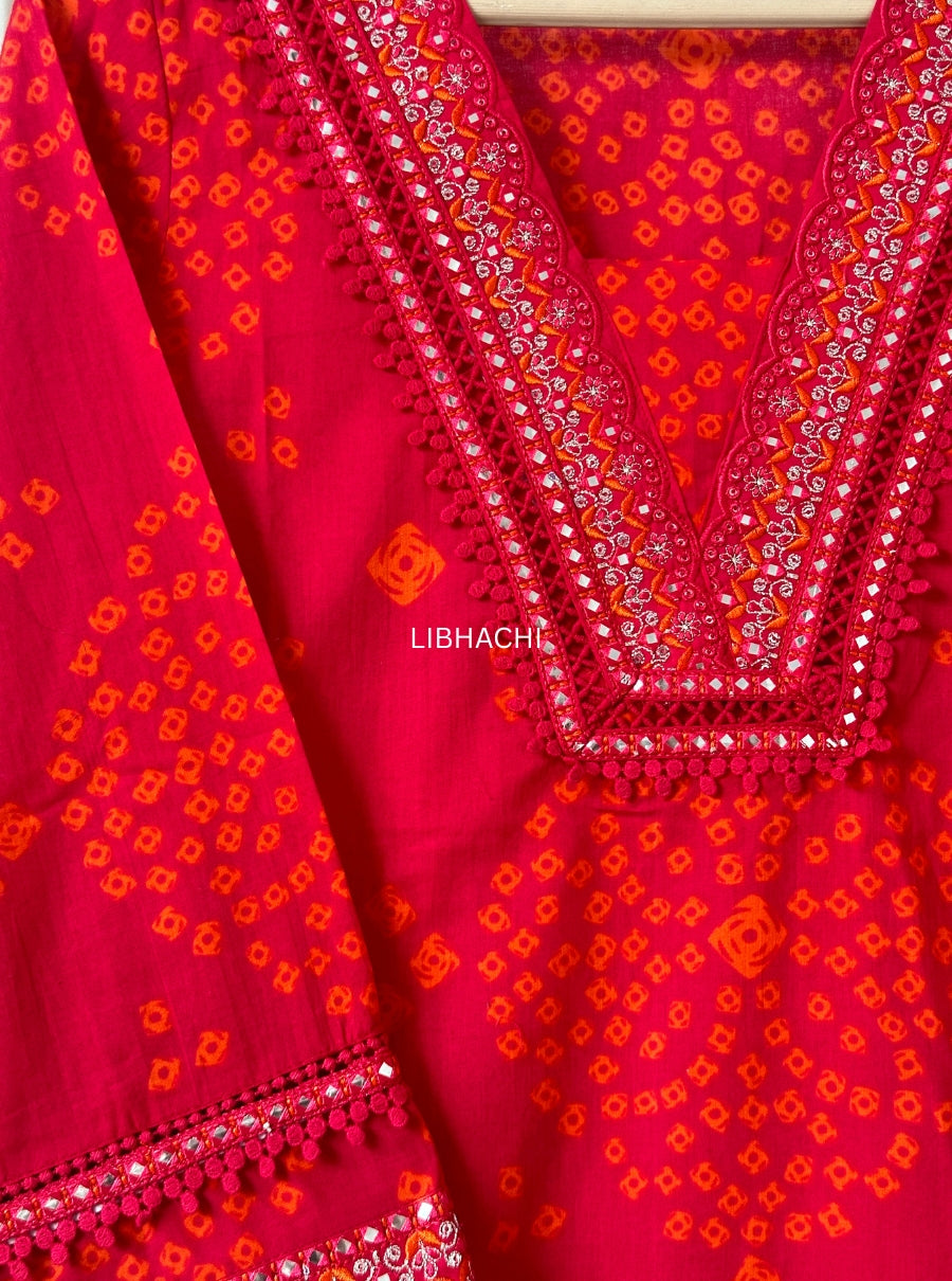 Phoolvaari pink Bandhej Leheriya Suit Set