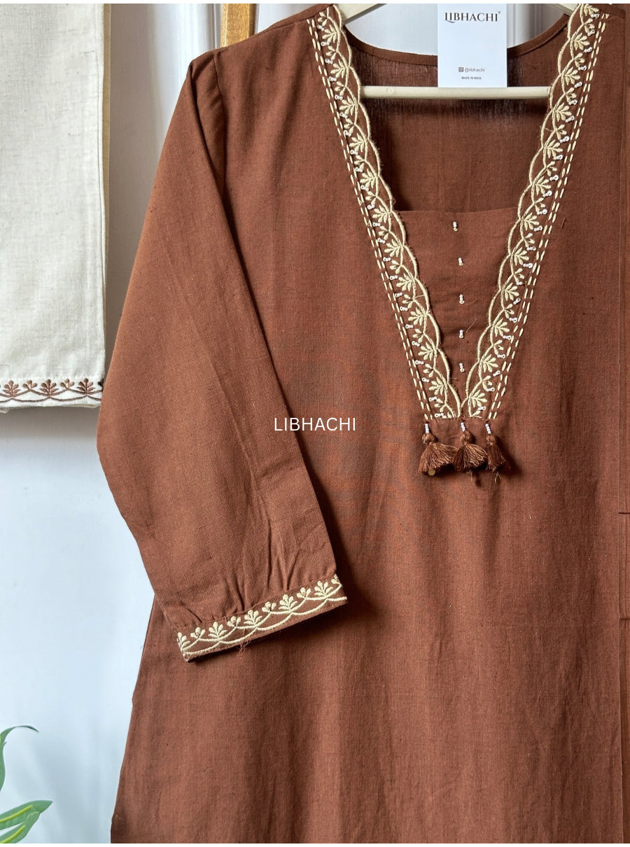Embroidered Solid colour suit set