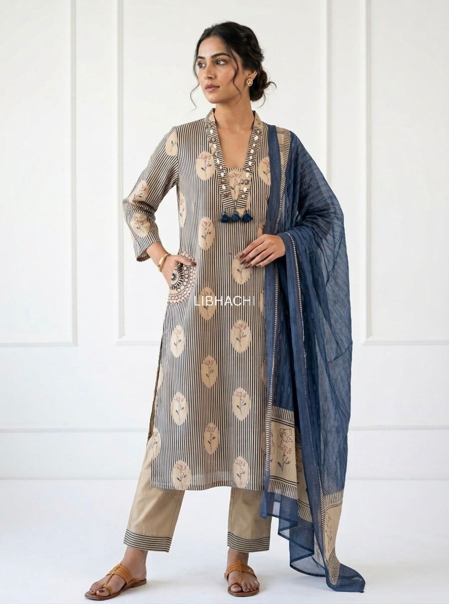 Ivory Muse embroidered Cotton Suit Set
