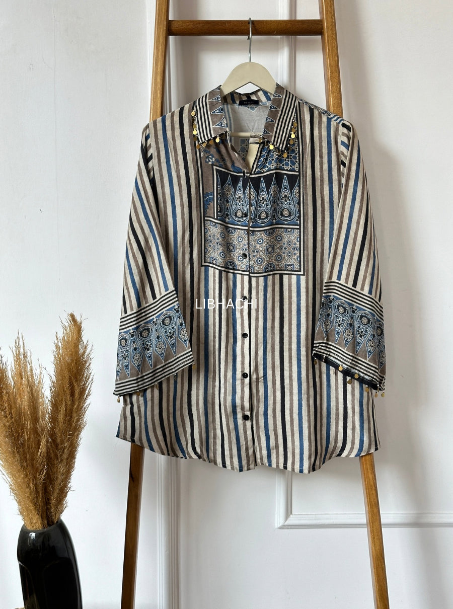 Ajrakh Printed Silk Tops