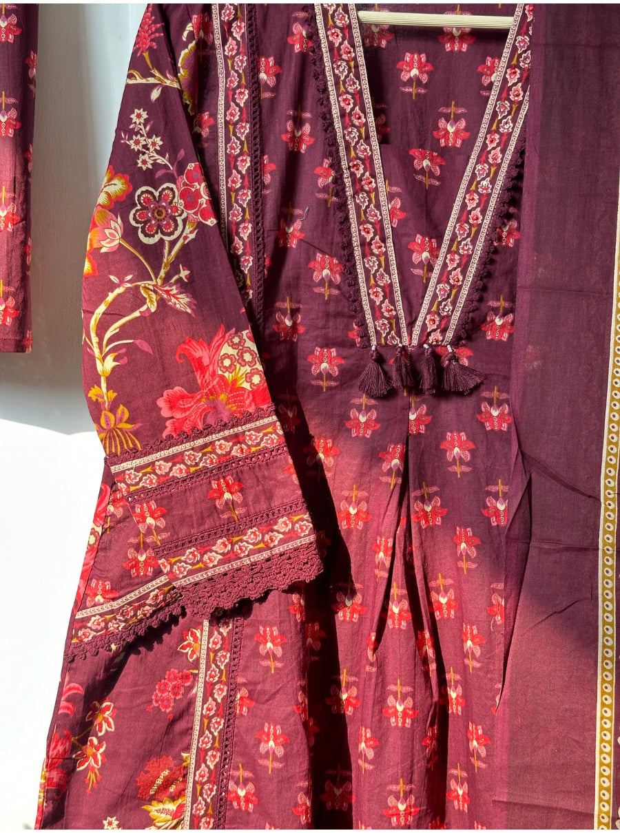 Wine Bloom Pocket Suit Set