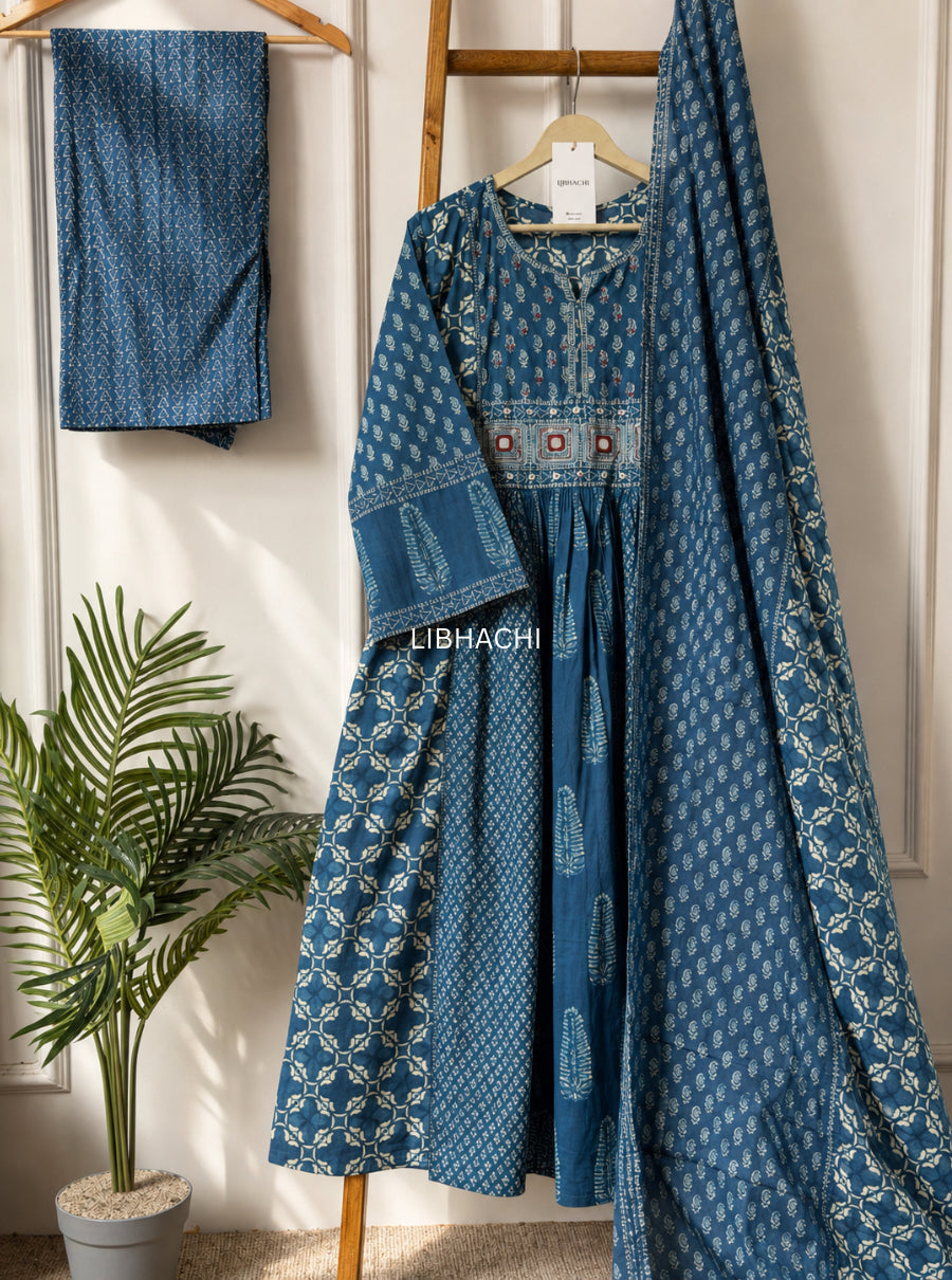Neelantara Hand Block Anarkali Suit Set