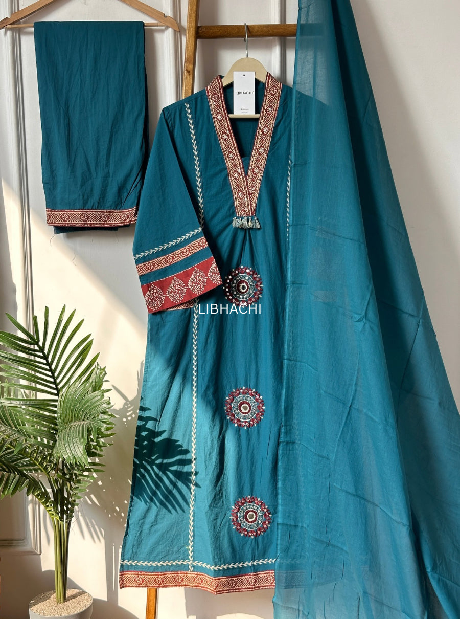 Meher Teal Pocket Suit Set
