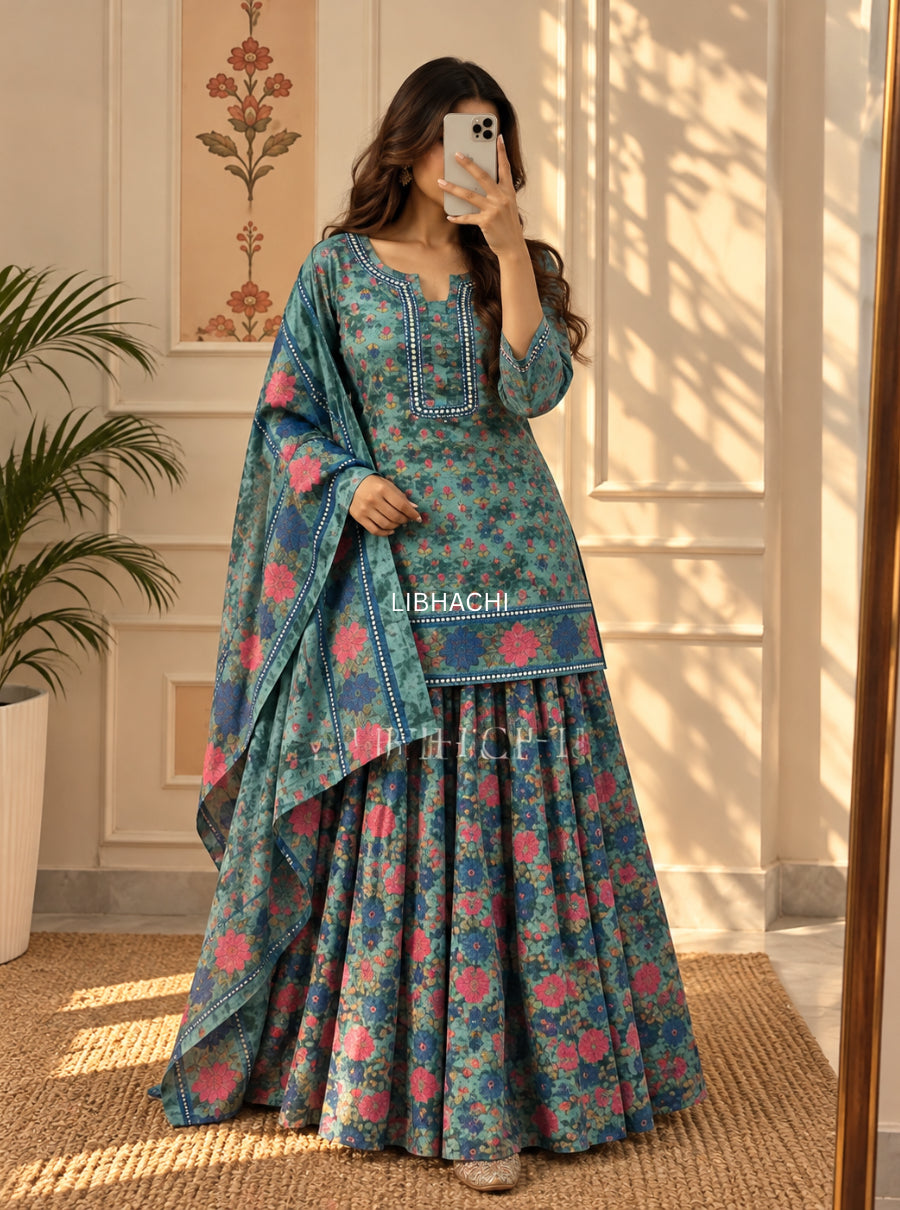 Gulbano — The Pure Mul Cotton Floral Skirt Set with Dupatta