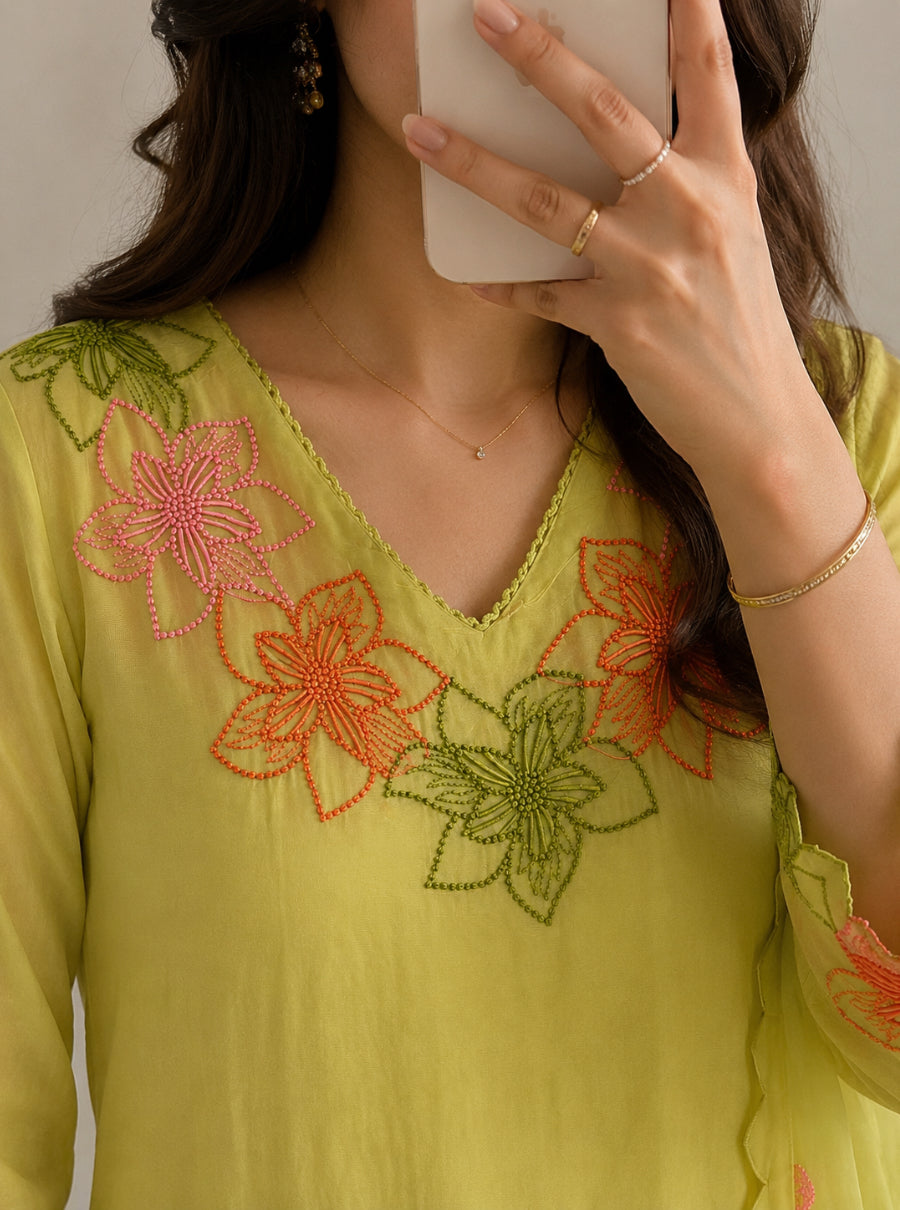 Bloom of Florals — Mul Chanderi Suit Set