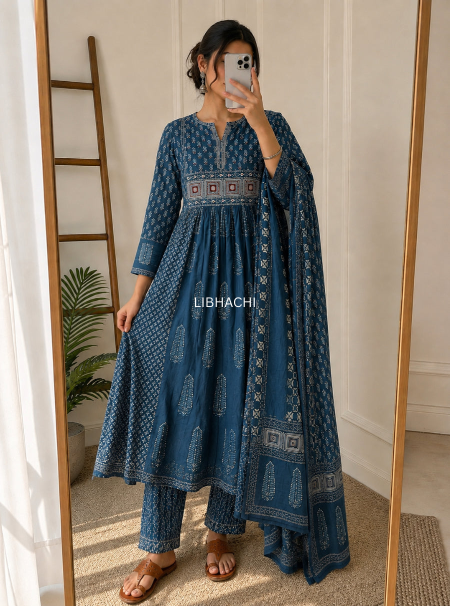 Neelantara Hand Block Anarkali Suit Set