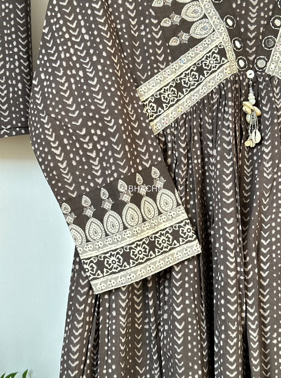 Evara mirror brown anarkali suit set