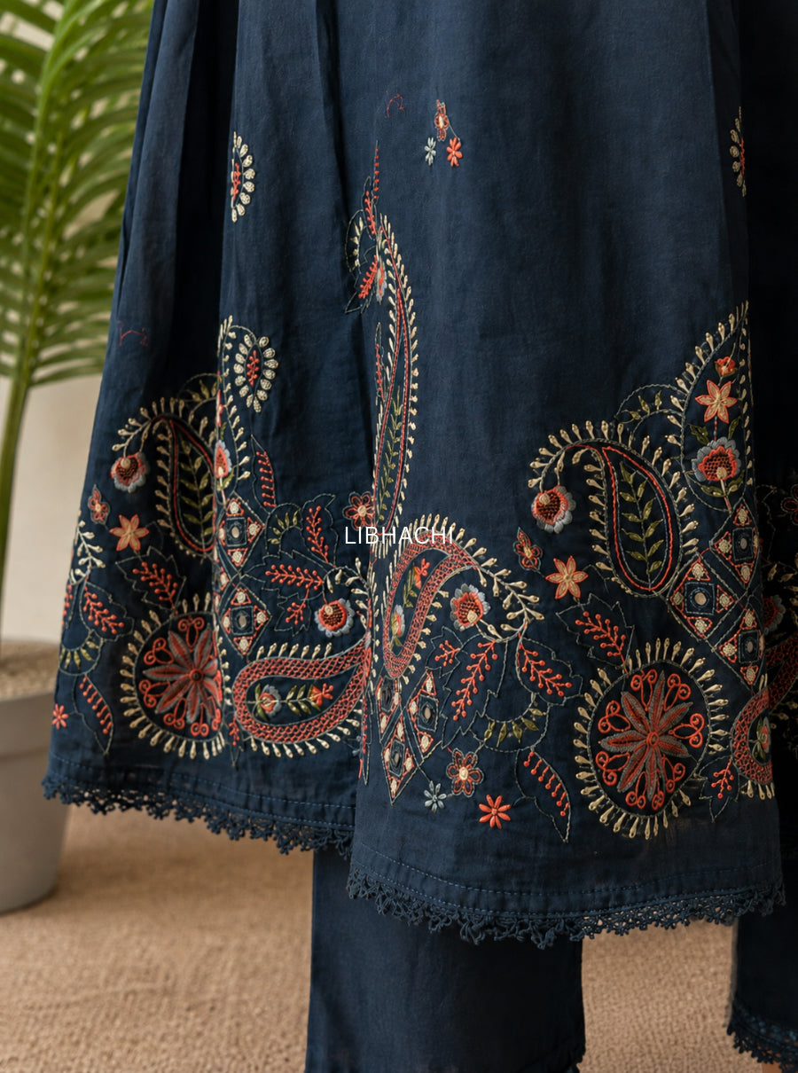 Raat Ki Mehfil — Embroidered Mulmul A-Line Suit Set