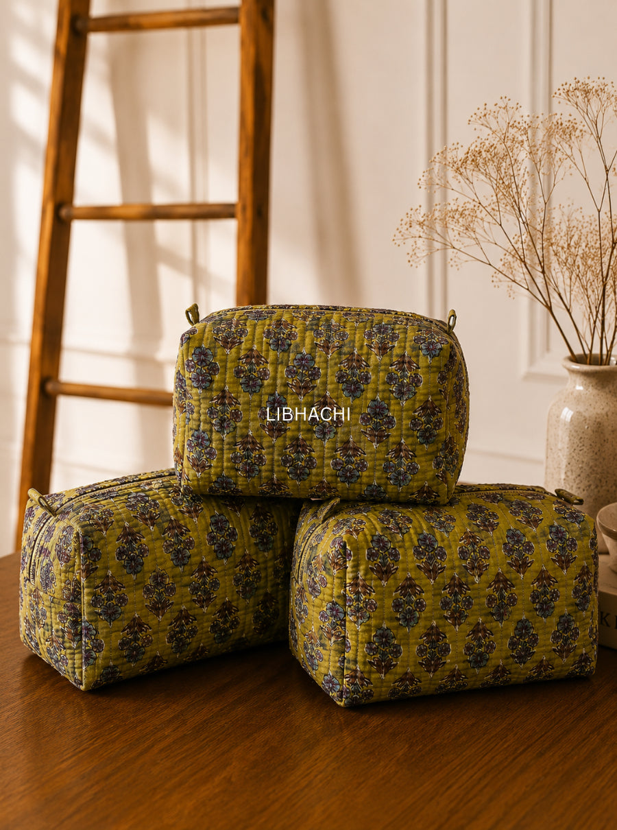 Matcha Girl Hand-Block Toiletry Pouch