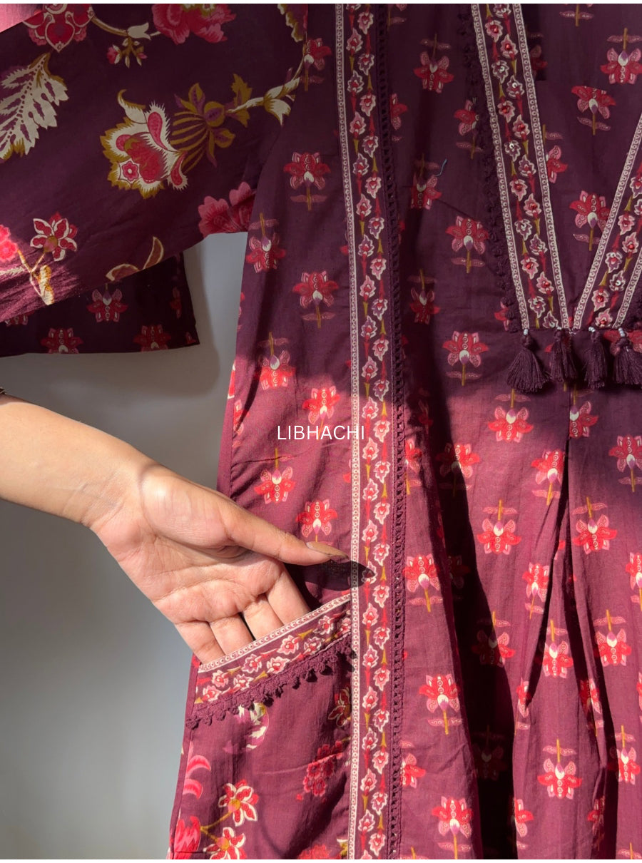 Wine Bloom Pocket Suit Set