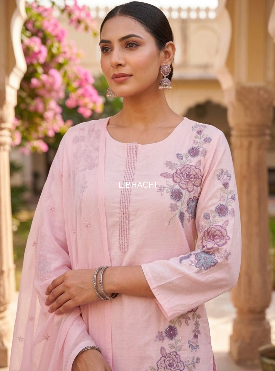 Blush Bloom Embroidered Kurta Set