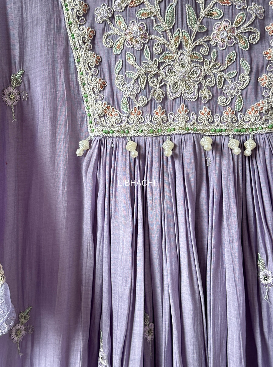 Lavender Peach Aura – Pure Mulchanderi Suit Set