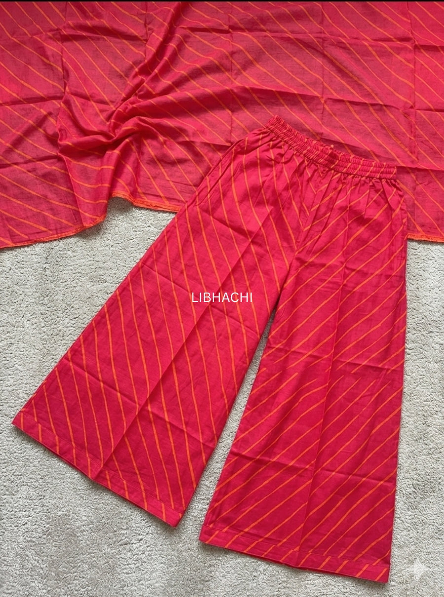 Phoolvaari pink Bandhej Leheriya Suit Set