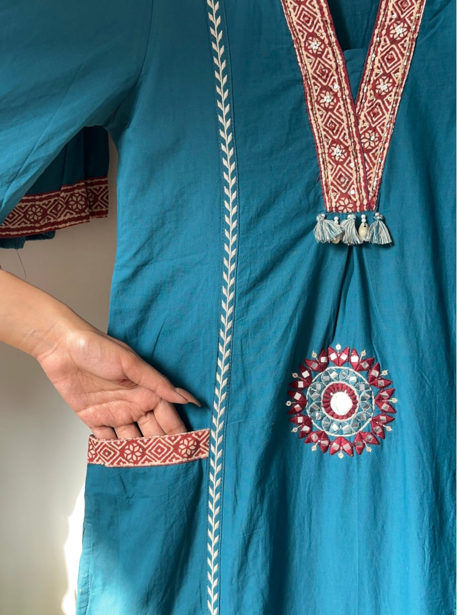 Meher Teal Pocket Suit Set