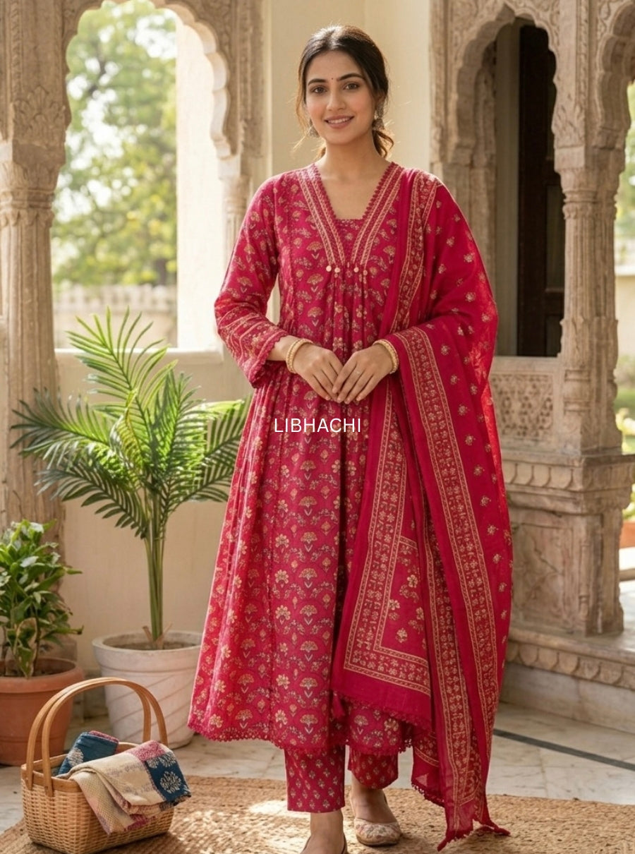 Pink Zariah Bloom Cotton Suit Set