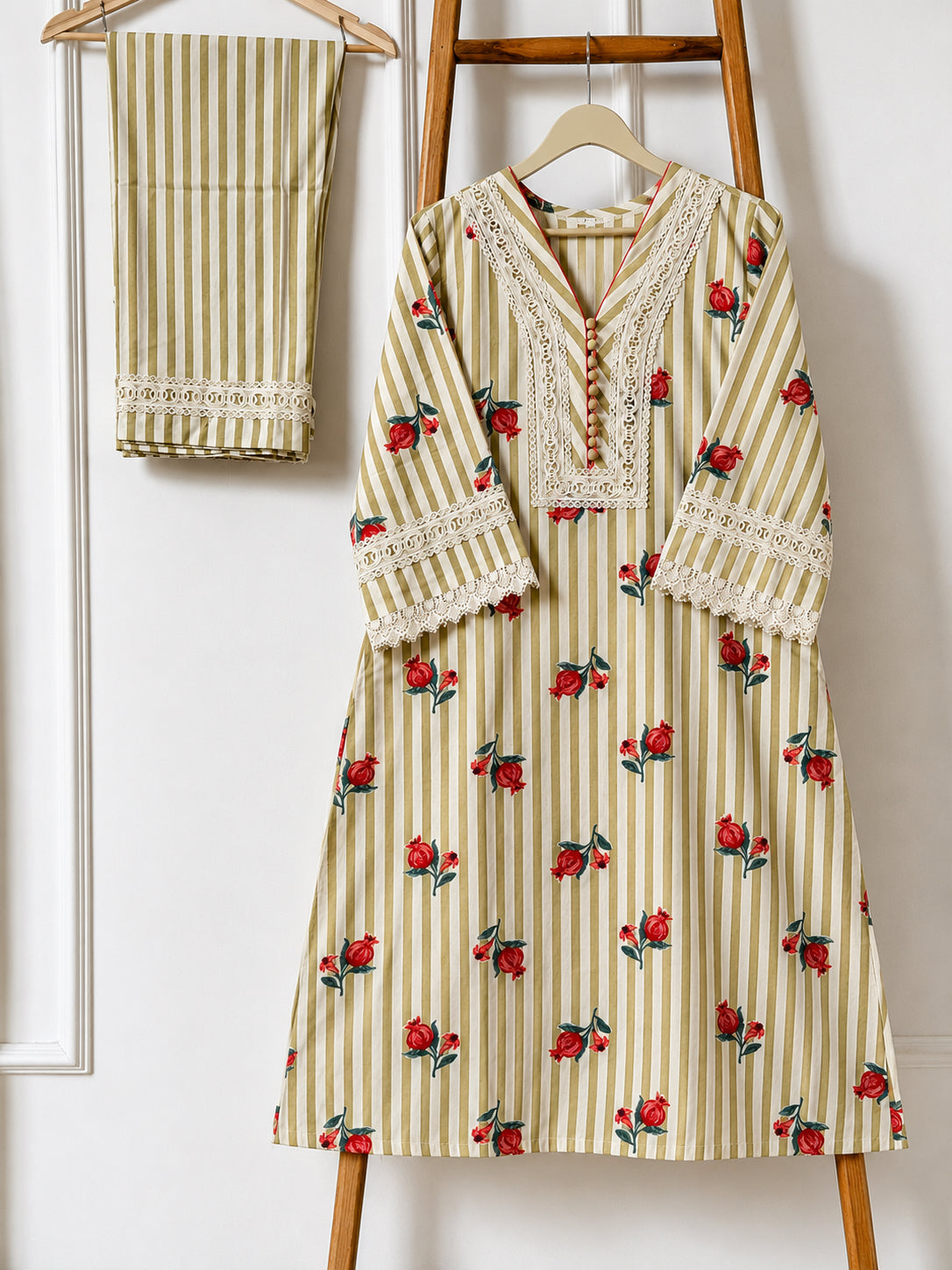 Olive & Pomegranate Lace Cotton Suit Set