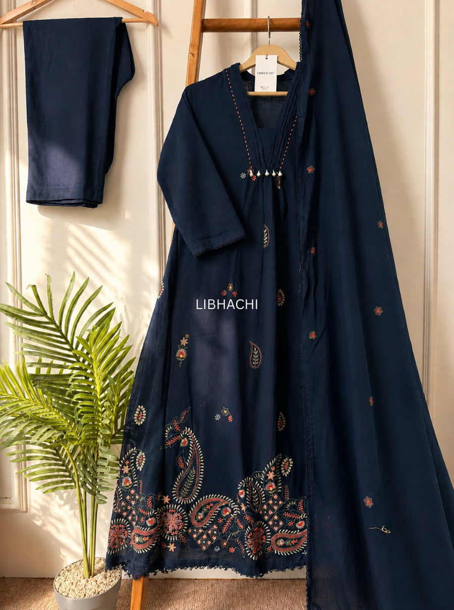 Raat Ki Mehfil — Embroidered Mulmul A-Line Suit Set