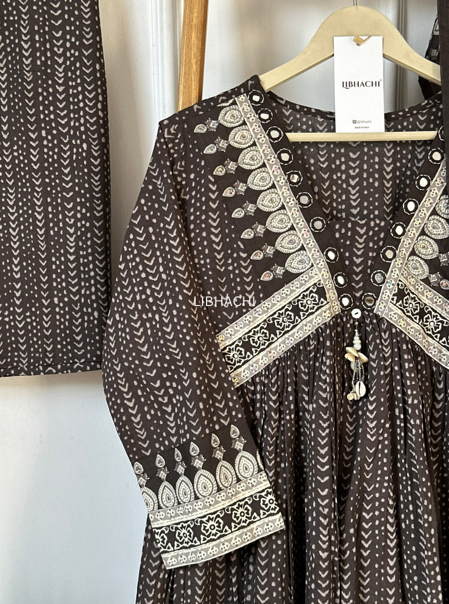 Evara mirror brown anarkali suit set