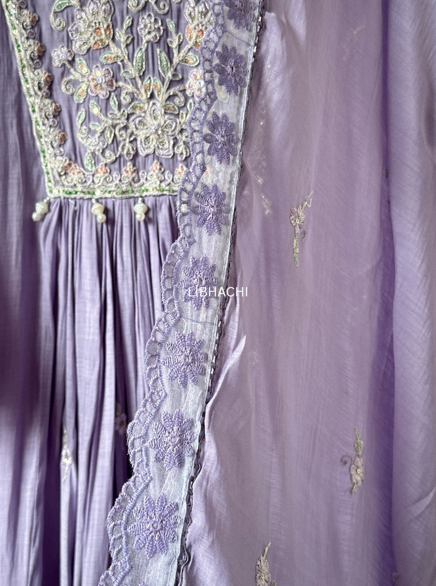 Lavender Peach Aura – Pure Mulchanderi Suit Set