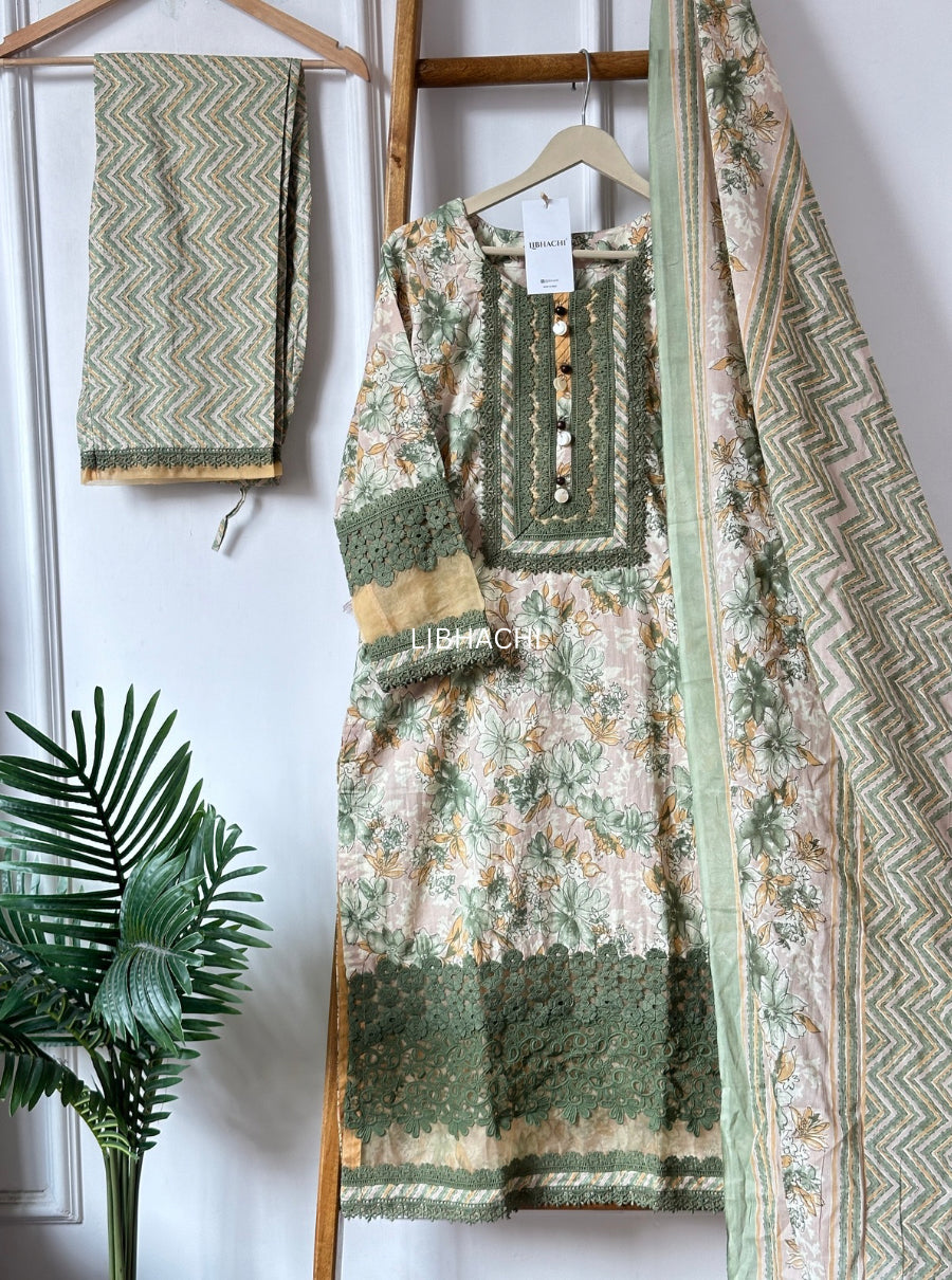 Sage green & rose pink pakistani suit set