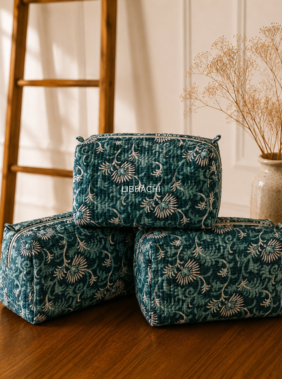 Cottagecore Girl Hand-Block Toiletry Pouch